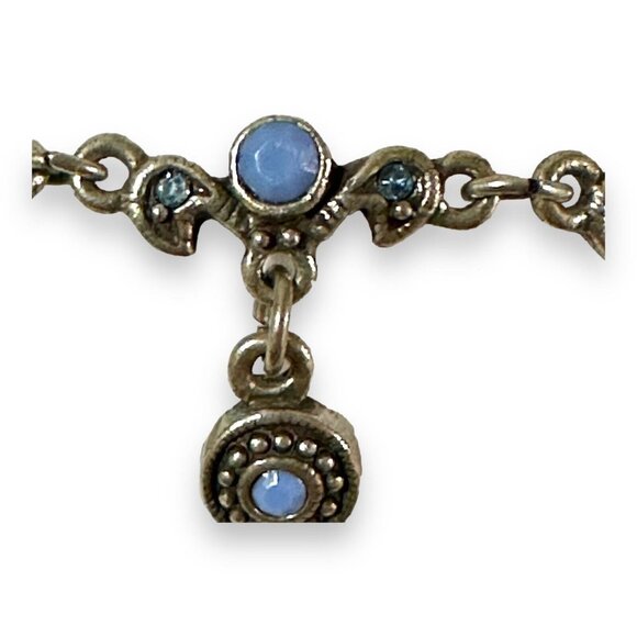 Premier Designs Vintage Antiqued Silver-tone Blue Rhinestone Charm Bracelet EUC - Picture 8 of 13